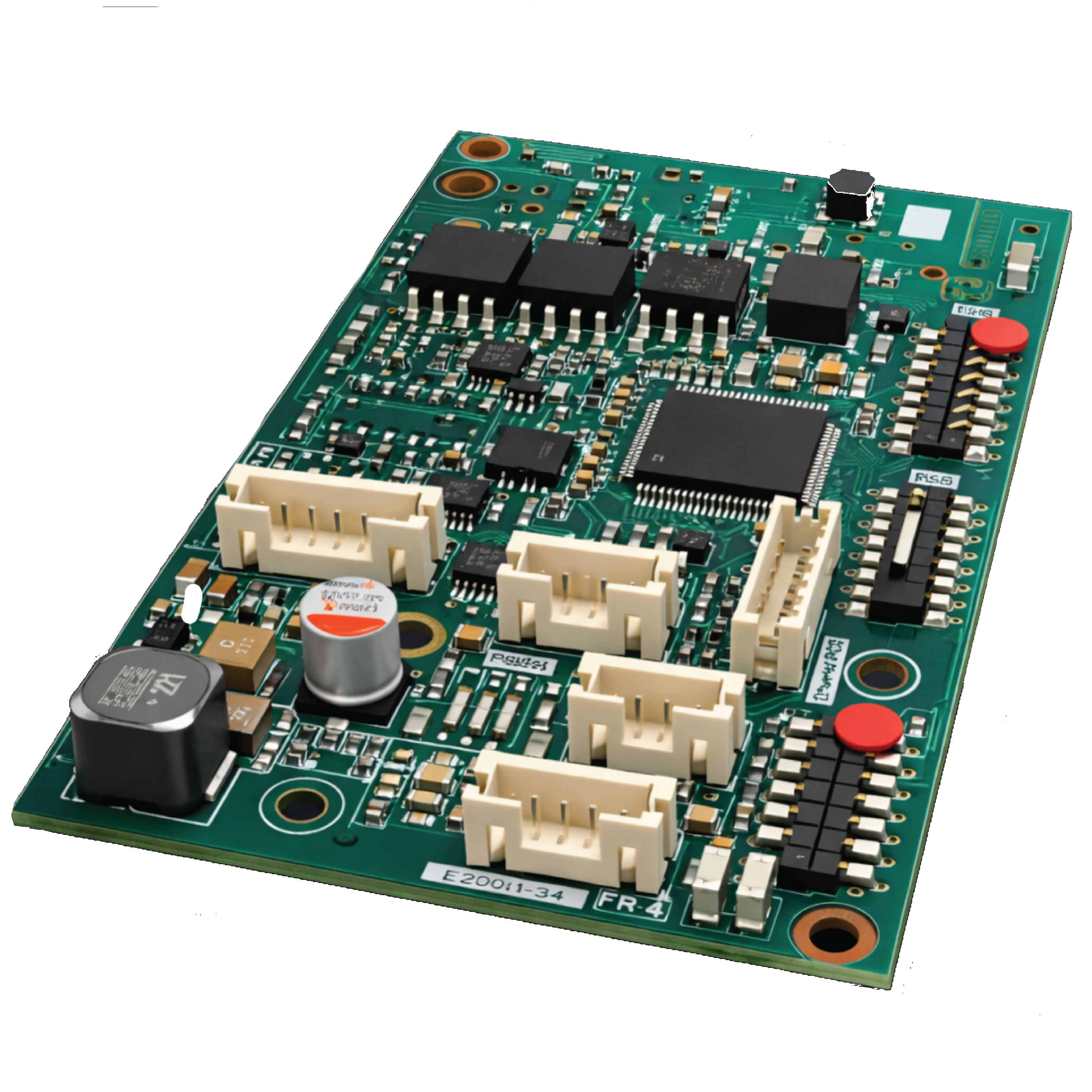 Assembled printed circuit board (PCB) with electronic components for industrial applications