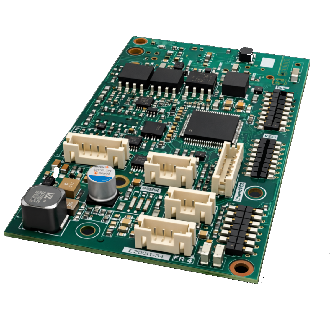Assembled printed circuit board (PCB) with electronic components for industrial applications